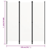 3-Panel Room Divider White 150x180 cm - Rear View