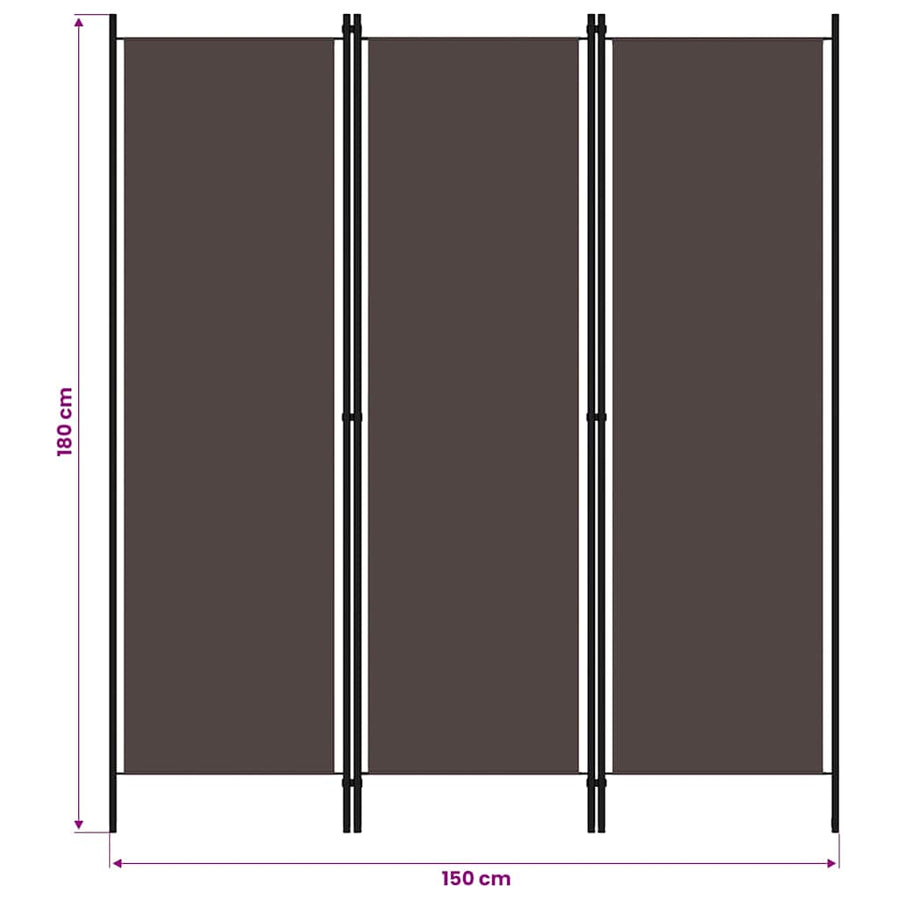 3-Panel Room Divider Brown 150x180 cm