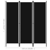 3-Panel Room Divider Black 150x180 cm - Rear View