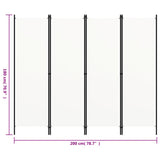 4-Panel Room Divider White 200x180 cm - Rear View