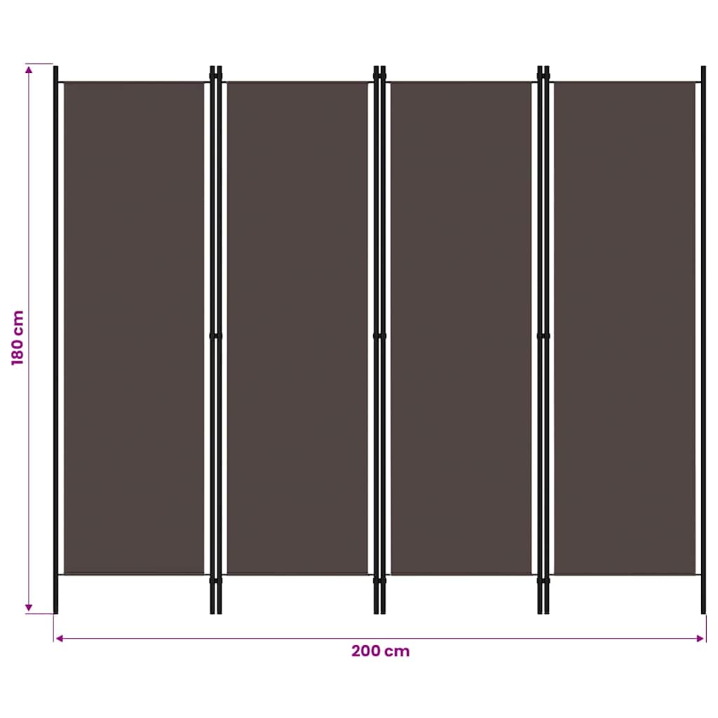 4-Panel Room Divider Brown 200x180 cm