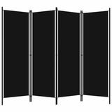 4-Panel Room Divider Black 200x180 cm - Front View