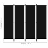 4-Panel Room Divider Black 200x180 cm - Rear View