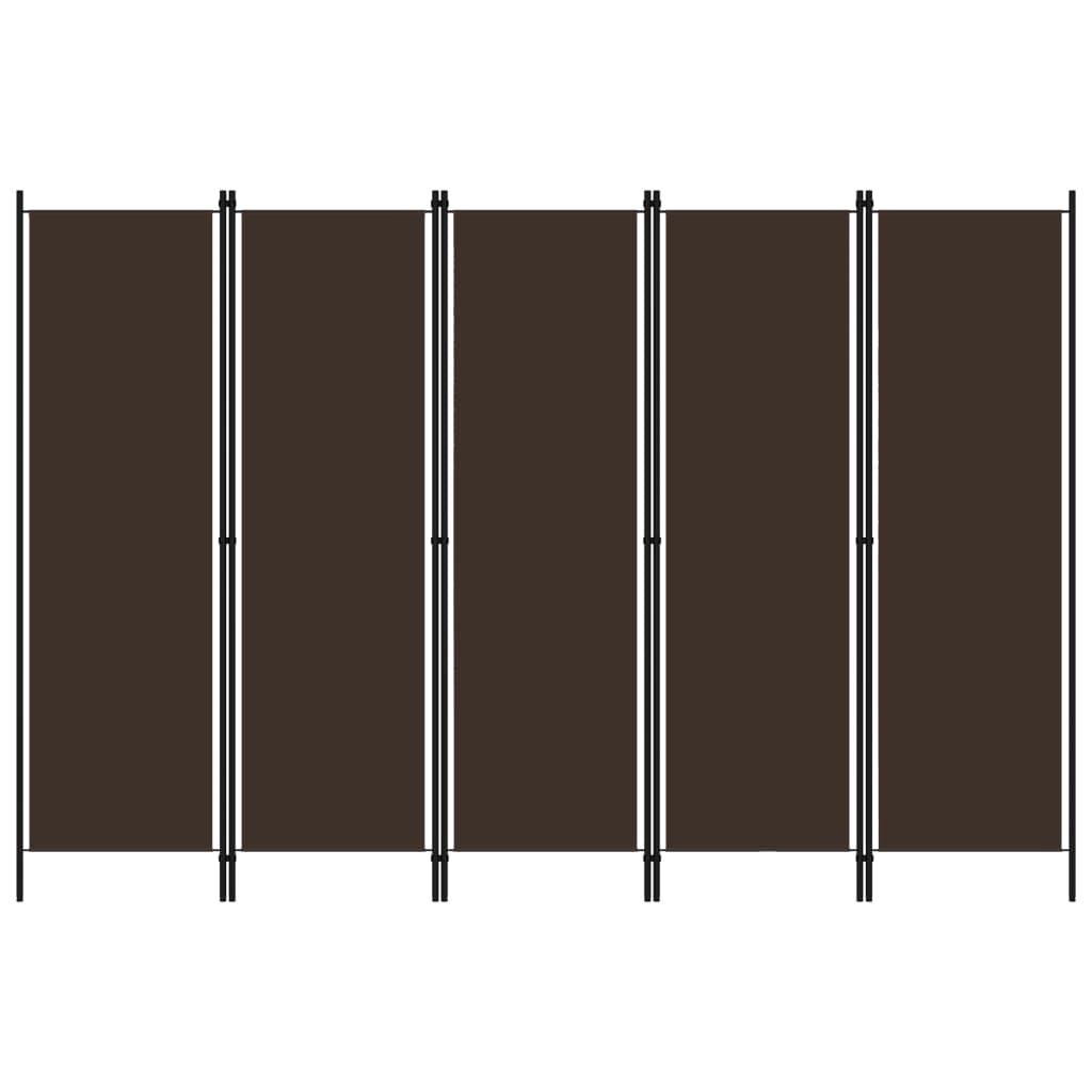 5-Panel Room Divider Brown 250x180 cm