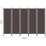 5-Panel Room Divider Brown 250x180 cm