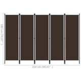 5-Panel Room Divider Brown 250x180 cm - Rear View