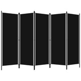 5-Panel Room Divider Black 250x180 cm - Front View
