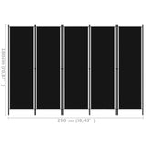 5-Panel Room Divider Black 250x180 cm - Rear View