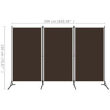 3-Panel Room Divider Brown 260x180 cm Fabric - 45-Degree Angle