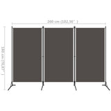 3-Panel Room Divider Anthracite 260x180 cm - 45-Degree Angle