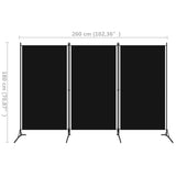3-Panel Room Divider Black 260x180 cm Fabric - 45-Degree Angle