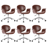 Swivel Dining Chairs 6 pcs Brown Faux Leather - Front View
