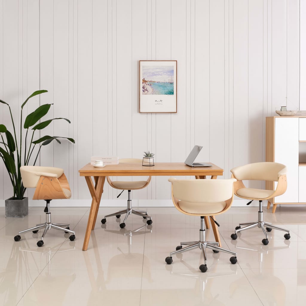Swivel Dining Chairs 4 pcs Cream Faux Leather