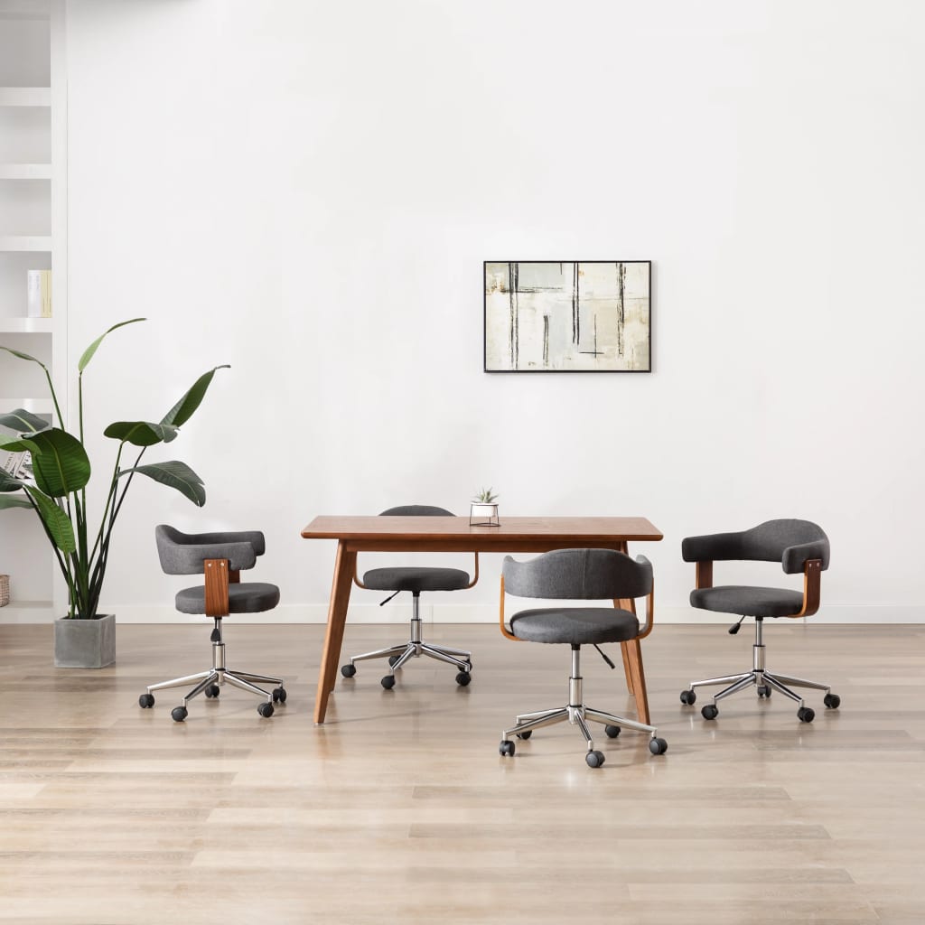Swivel Dining Chairs 4 pcs Grey Bent Wood and Fabric