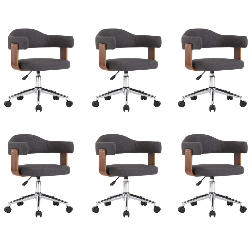 Swivel Dining Chairs 6 pcs Grey Bent Wood and Fabric
