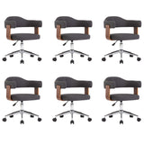 Swivel Dining Chairs 6 pcs Grey Bent Wood and Fabric - Front View