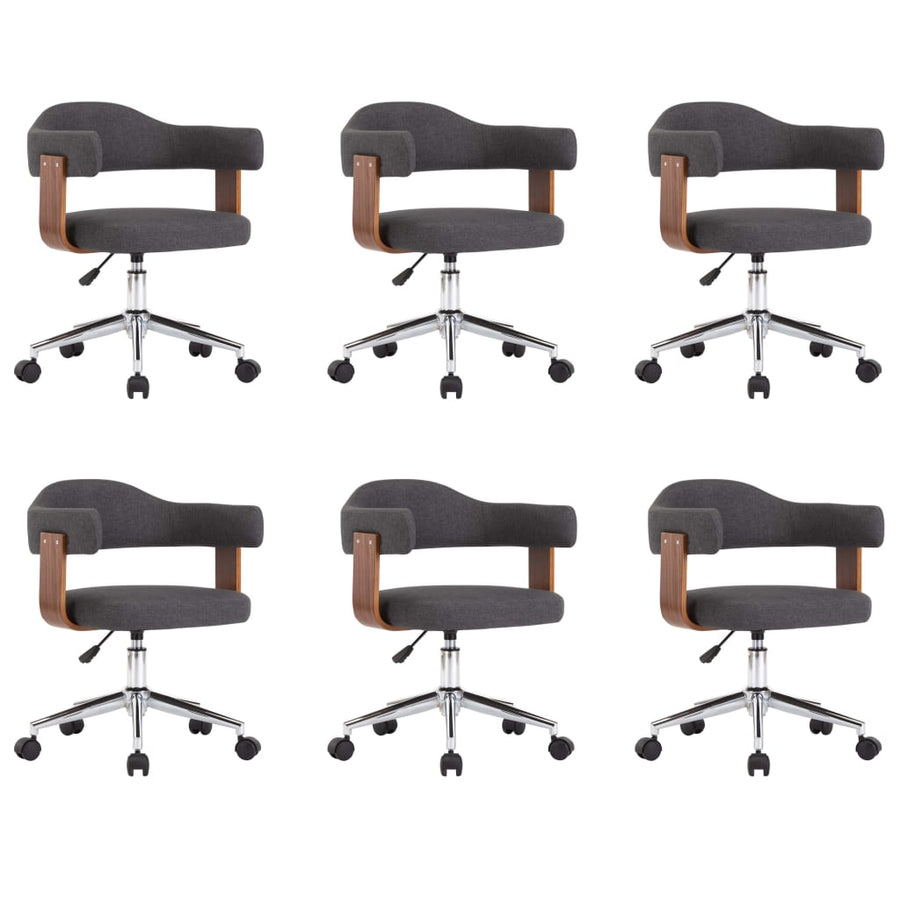 Swivel Dining Chairs 6 pcs Grey Bent Wood and Fabric