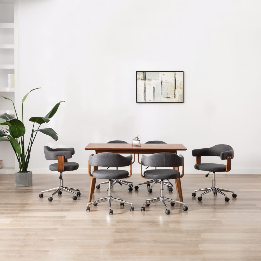 Swivel Dining Chairs 6 pcs Grey Bent Wood and Fabric