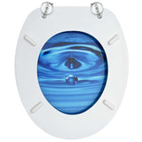 WC Toilet Seat with Lid MDF Blue Water Drop Design - Rear View