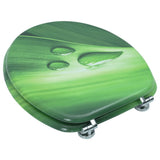 WC Toilet Seat with Lid MDF Green Water Drop Design - Top-Down View