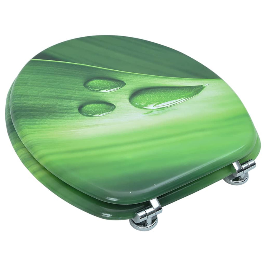 WC Toilet Seat with Lid MDF Green Water Drop Design