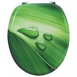 WC Toilet Seat with Lid MDF Green Water Drop Design - Rear View