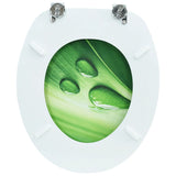 WC Toilet Seat with Lid MDF Green Water Drop Design - Close-Up Angle