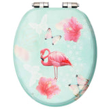WC Toilet Seat with Soft Close Lid MDF Flamingo Design - 45-Degree Angle
