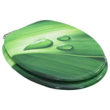 WC Toilet Seat with Soft Close Lid MDF Green Water Drop Design - Side View