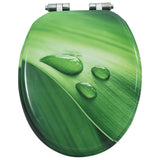 WC Toilet Seat with Soft Close Lid MDF Green Water Drop Design - Rear View