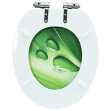 WC Toilet Seat with Soft Close Lid MDF Green Water Drop Design - Close-Up Angle