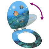 WC Toilet Seat with Soft Close Lid MDF Deep Sea Design - Front View