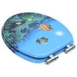 WC Toilet Seat with Soft Close Lid MDF Deep Sea Design - Top-Down View