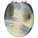 WC Toilet Seat with Soft Close Lid MDF Beach Design - 45-Degree Angle