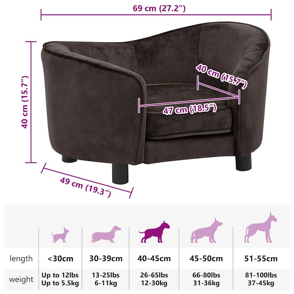 Dog Sofa Brown 69x49x40 cm Plush
