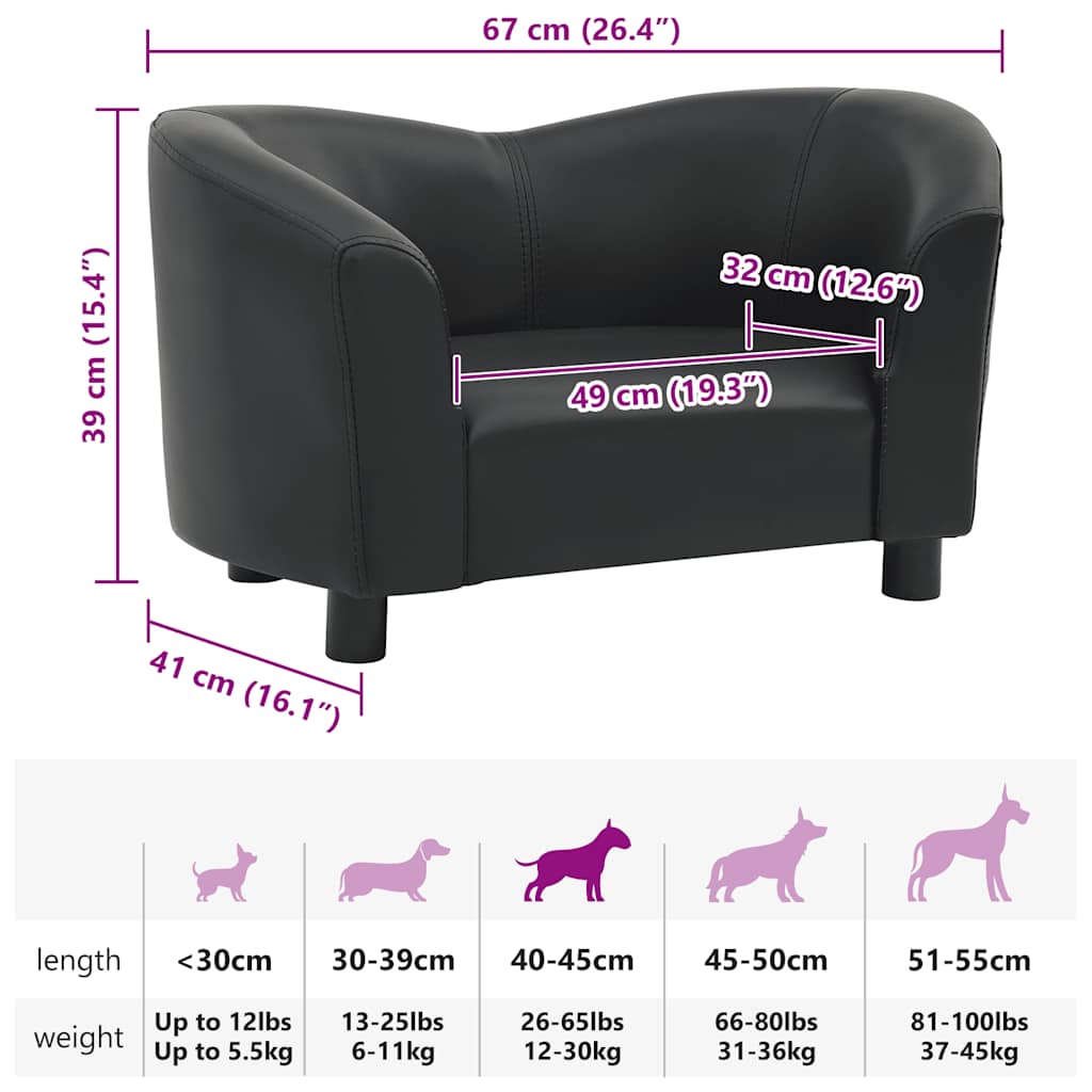 Dog Sofa Black 67x41x39 Cm Faux Leather