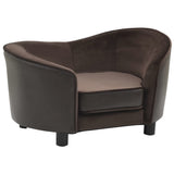 Dog Sofa Brown 69x49x40 Cm Plush And Faux Leather - Front View