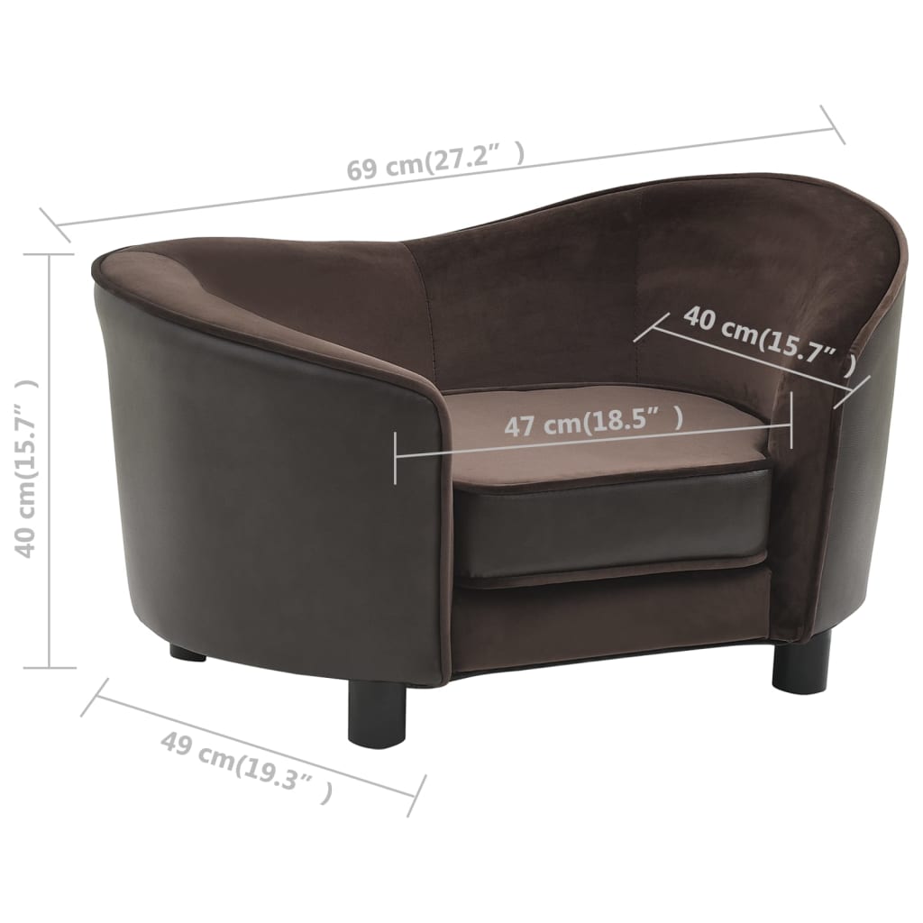 Dog Sofa Brown 69x49x40 Cm Plush And Faux Leather