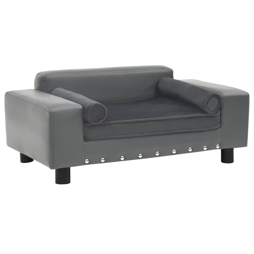 Dog Sofa Grey 81x43x31 Cm Plush And Faux Leather