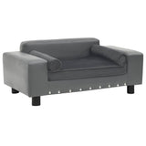 Dog Sofa Grey 81x43x31 Cm Plush And Faux Leather - Front View