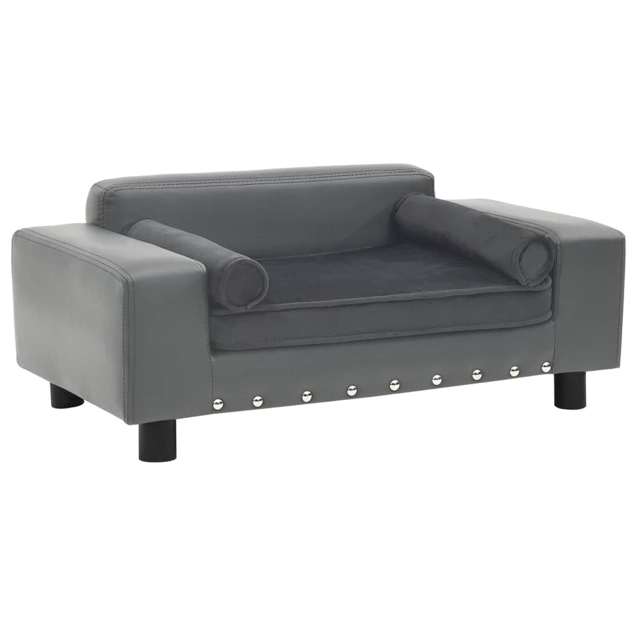 Dog Sofa Grey 81x43x31 Cm Plush And Faux Leather