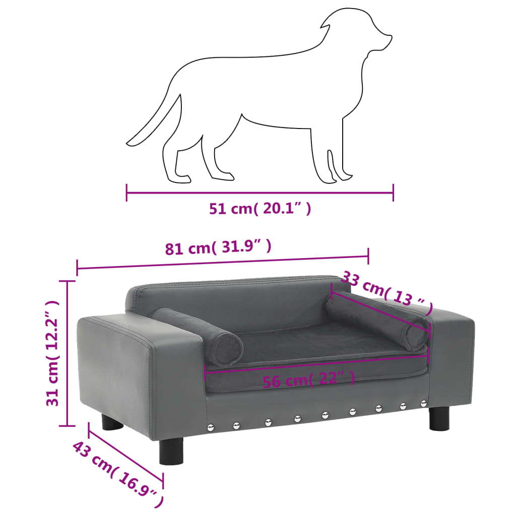 Dog Sofa Grey 81x43x31 Cm Plush And Faux Leather