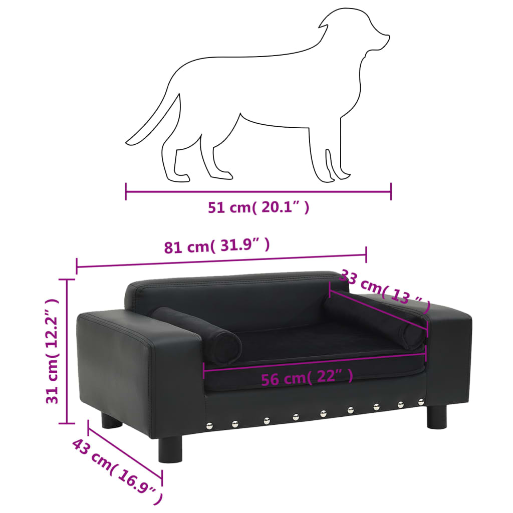 Dog Sofa Black 81x43x31 Cm Plush And Faux Leather