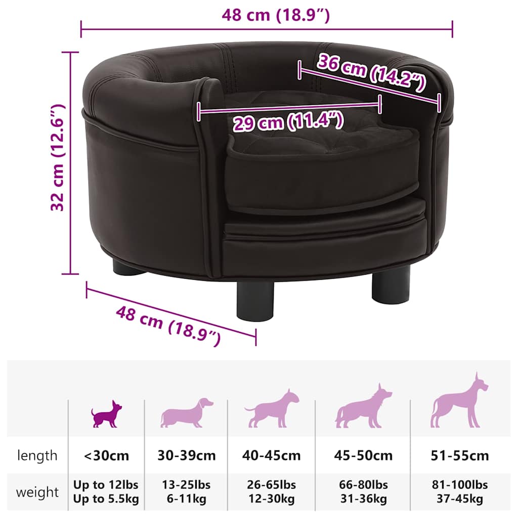 Dog Sofa Brown 48x48x32 Cm Plush And Faux Leather