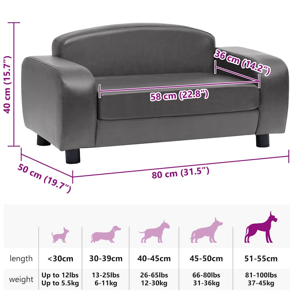 Dog Sofa Grey 80x50x40 Cm Faux Leather