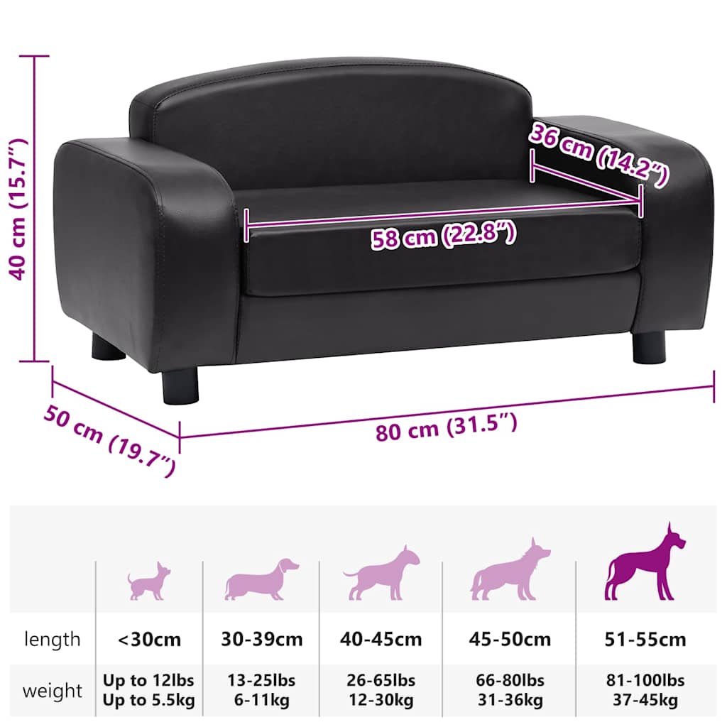 Dog Sofa Black 80x50x40 cm Faux Leather