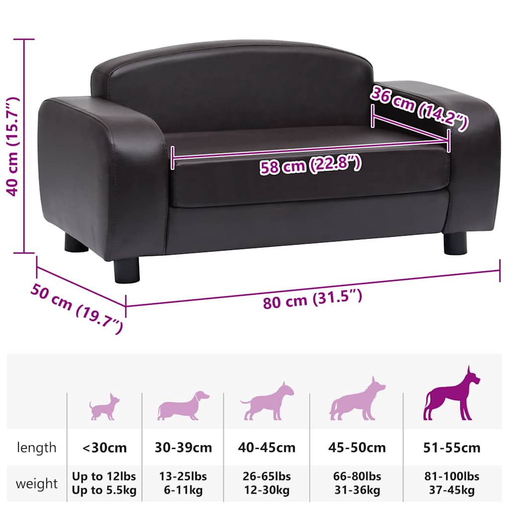 Dog Sofa Brown 80x50x40 cm Faux Leather