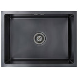 Handmade Kitchen Sink with Overflow Hole Black Stainless Steel - Front View