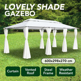 Gazebo with Curtains 600x298x270 cm White 180g/m² - Low Angle
