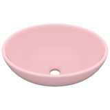 Luxury Basin Oval-shaped Matt Pink 40x33 cm Ceramic - Front View